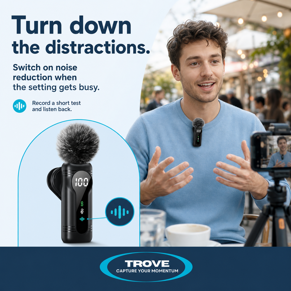 Trove guide showing the noise-reduction control on the wireless microphone